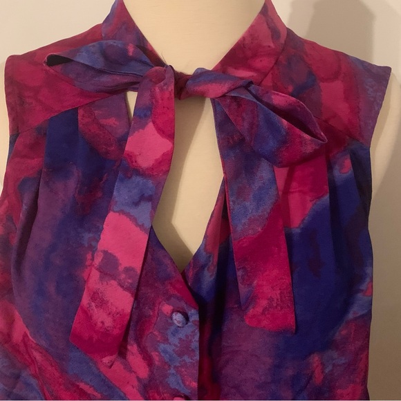 Mossino Watercolor Sleeveless‎ Blouse Medium Pink Blue - Picture 2 of 7